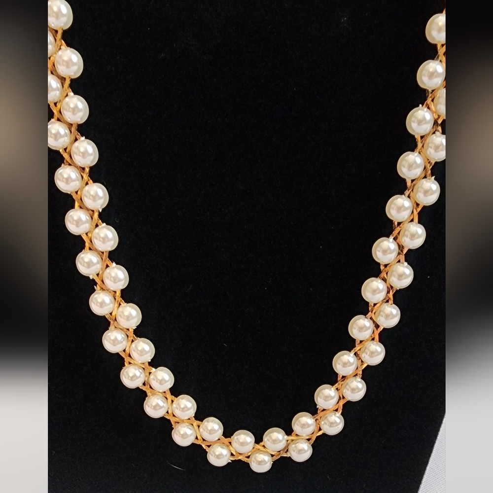 Vintage Gold and Pearl Braided Necklace - Picture 2 of 7